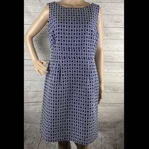 Tahari Navy and White Geometric Sheath Dress